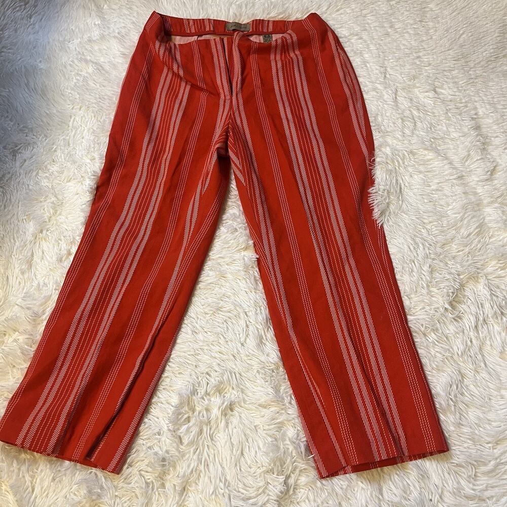 I.E. Relaxed Women' Capri Slacks Pants Red Size 8 100% Cotton Striped